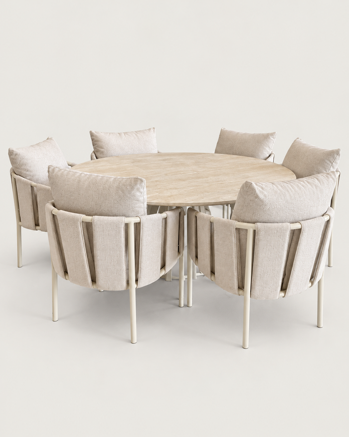 SET COMEDOR BANKS - mesa redonda con 6 sillas